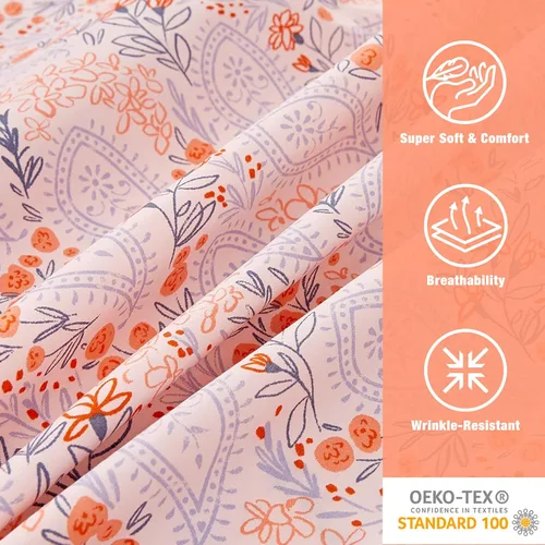 Miniatura 6 de JSD Juego de sábanas florales de paisley rosa tamaño King, 4 piezas de sábanas de microfibra suave estampada con bolsillo extra profundo Paisley