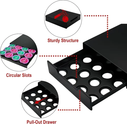 Miniatura 4 de K Cup - Cajón para cápsulas de café, organizador de 20 capacidades, almacenamiento para Nespresso Originaline y Dolce Gusto, color negro
