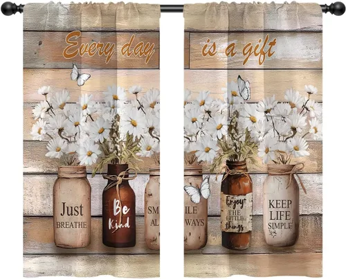 Miniatura 32 de Cortinas de cocina de estilo granja occidental con bolsillo para cortinero, pequeñas y cortas, estilo café rústico, cabaña, puerta de granero