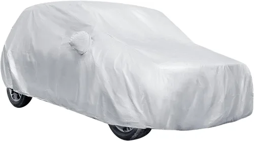 Miniatura 12 de Cubierta protectora de autos Uxcell 190T, cubierta de poliéster, impermeable y transpirable para todo tipo de clima, Blanco/Plateado