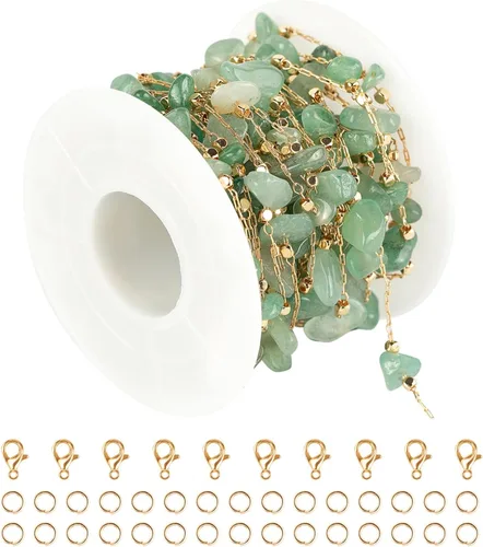 Miniatura 11 de KYUNHOO Cadenas de joyería de piedra natural de 16.4 pies a granel, cadenas de piedras irregulares negras para collares, tobilleras chapadas en oro