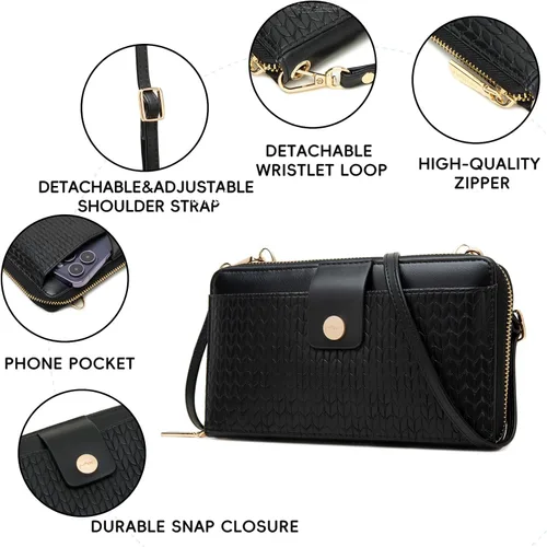 Miniatura 4 de Cartera cruzada para teléfono celular para mujer con protección RFID y múltiples ranuras para tarjetas