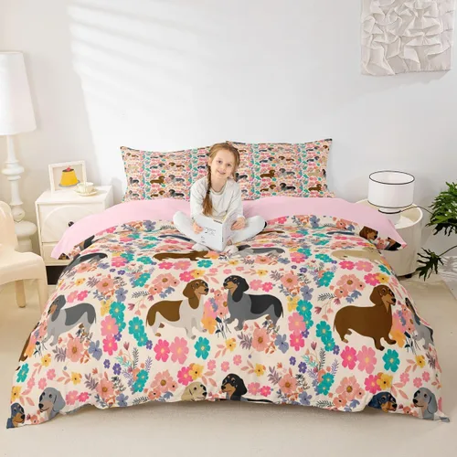 Miniatura 2 de Erosebridal Juego de funda de edredón con diseño floral rosa para cachorros, regalos para mujeres y niñas, adorable funda de edredón para amantes