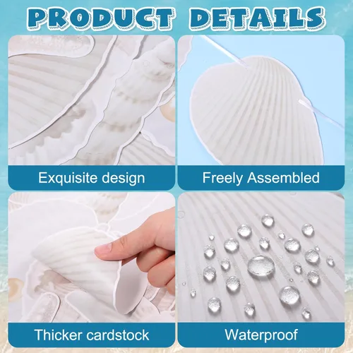 Miniatura 4 de Pajean 40 Pcs Beach Seashell Garland Banner with Pearl Print Starfish Cutouts, Coastal Nautical Hanging Decor for Bridal Shower Wedding Reception