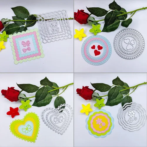 Miniatura 5 de 4 juegos de troqueles de corte para hacer tarjetas, círculos, corazones, cuadrados, de metal, troquelados, herramienta de álbumes de recortes