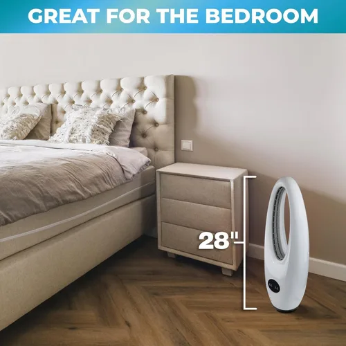 Miniatura 3 de EZ-CHILL Ventilador de torre oscilante sin aspas de 28 pulgadas con control remoto, 3 velocidades con oscilación de 70 grados y temporizador de 9