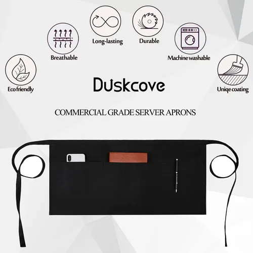 Miniatura 2 de DUSKCOVE Paquete de 12 delantales de servidor con 3 bolsillos, medio delantal para camarera para mujeres y hombres, resistente al agua con correa