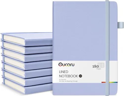 Miniatura 18 de Oucaru Cuaderno rayado, paquete de 8, 180 páginas, diarios A5 para escribir, papel grueso de 100 GSM, cuadernos pequeños diarios para mujeres