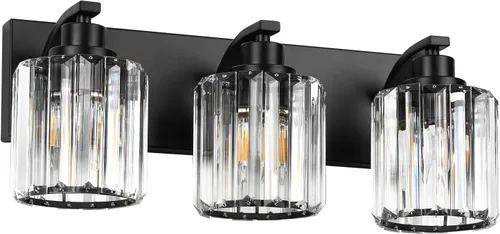 Miniatura 9 de 3 luces de cristal para tocador de baño, moderna lámpara de baño negra sobre espejo, luces de tocador para dormitorio, baño, pasillo, base E26