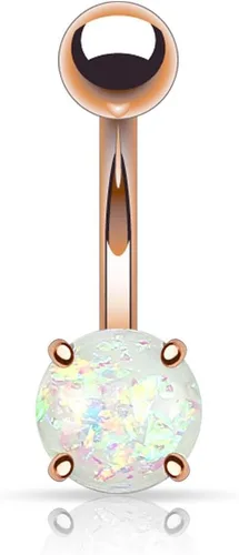 FIFTH CUE Juego de puntas de ópalo con purpurina de 14G, oro rosa IP sobre 316L, anillo de ombligo de acero quirúrgico, Metal, resina ópalo de