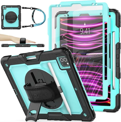 Miniatura 9 de SEYMAC stock Funda para iPad Pro de 12.9'' 2022/2021/2020/2018 con protector de pantalla giratorio 360 y correa de mano, funda a prueba de caídas