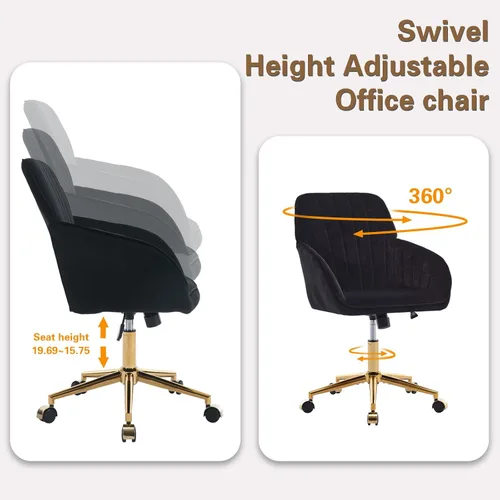 Miniatura 6 de Silla moderna de oficina en casa, cómoda silla de escritorio de terciopelo, silla de tocador de maquillaje con ruedas, silla giratoria ajustable