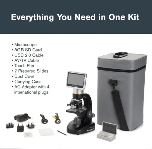 Miniatura 10 de Celestron – Microscopio digital LCD TetraView – Pantalla de 4.3" – Cámara de 5MP – Aumento de 40x–1600x – Cabezal giratorio – Tarjeta SD incluida