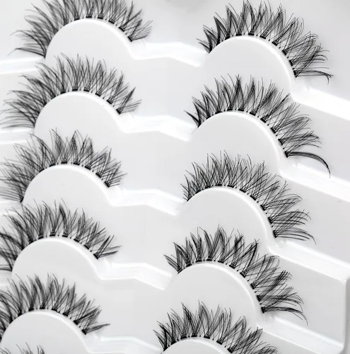 Miniatura 440 de Pooplunch - Pestañas postizas finas de visón sintético, estilo ojo de gato, naturales, cruzadas, tipo racimo, efecto 8D de volumen, tiras