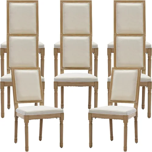 Miniatura 34 de Juego de 2 sillas de comedor de campo francés, sillas de comedor de madera de granja beige, silla de comedor con respaldo tejido con cojín tapizado