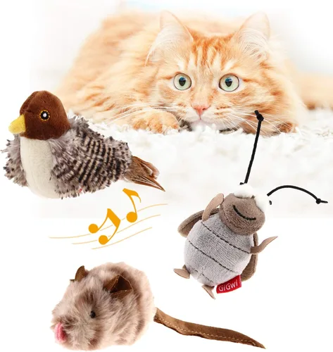 Miniatura 7 de Gigwi Juguetes interactivos para gatos de interior, juguetes de hierba gatera que aletean y gorjean para el ejercicio de gatos, juguete automático
