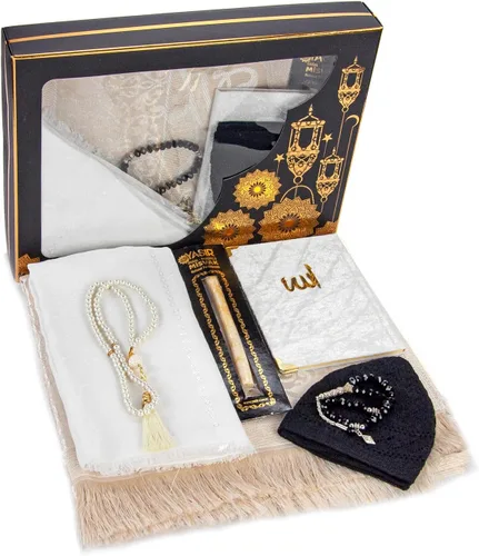 Miniatura 6 de Caja de regalo de oración ihvan online para Hajj y Umrah, alfombra de oración musulmana, tapete islámico, cuentas Tesbih, libro de Yaseen, Miswak