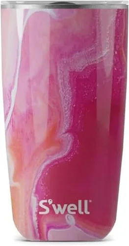 Miniatura 9 de S'well Taza de acero inoxidable con tapa deslizante, 18 onzas, Mármol Rosa, contenedores aislados al vacío de triple capa, mantiene las bebidas