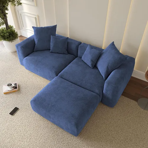 Miniatura 61 de WJShome Cloud Couch Sofá Seccional Modular, Sofá en Forma de L de 102 pulgadas con Otomana, Sofá de Pana Beige de 3 Asientos, Sofá Seccional