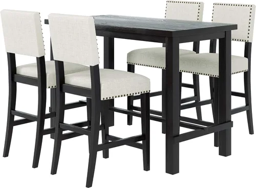 Miniatura 8 de Elegante juego de comedor de 5 piezas de altura de mostrador, mesa clásica elegante y 4 sillas, adecuado para cocina, comedor, apartamento Espresso