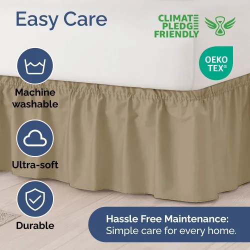 Miniatura 6 de Falda de cama envolvente con volantes, color beige, para camas de tamaño individual con altura de 46 cm CGK Linens - Falda de cama plisada con tela