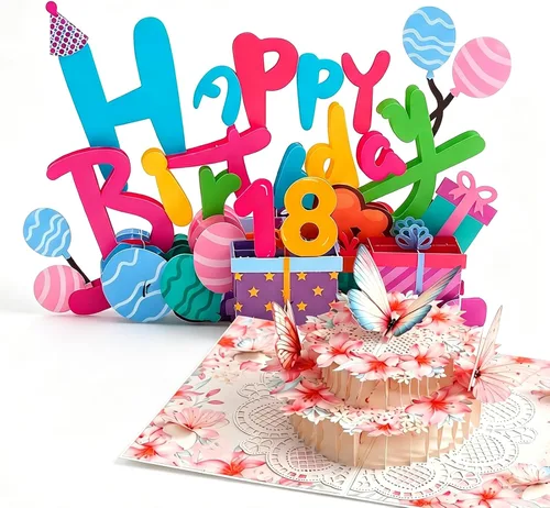 Tarjeta de cumpleaños desplegable 3D – Elegante tarjeta de felicitación emergente de pastel floral de mariposa rosa para mujeres, mamá, esposa,
