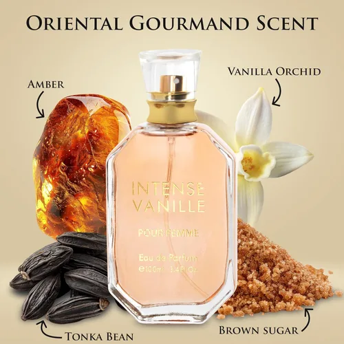 Miniatura 2 de Intense Vanille para mujer, fragancia oriental gourmand, notas superiores de mezcla de orquídea de vainilla y jazmín con frijol tonka y azúcar