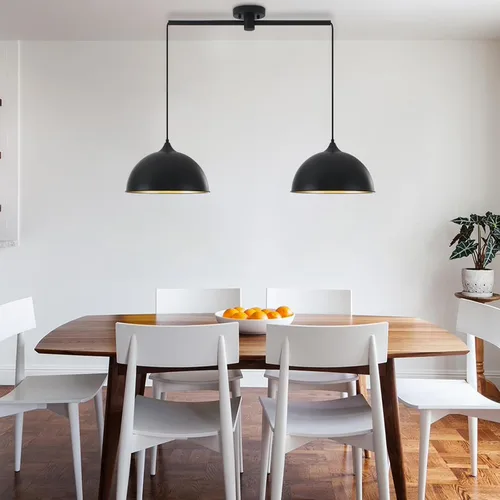 Miniatura 4 de Luces Colgantes para Isla de Cocina, Paquete de 2 Lámparas Colgantes de Cúpula Negras y Doradas, Accesorios de Iluminación Industrial Vintage, Negro