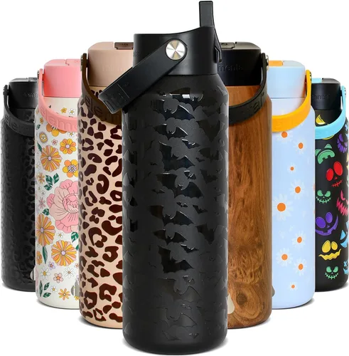 Miniatura 40 de Elemental Botella de agua aislada de 24 onzas con popote, botellas de agua con núcleo de acero inoxidable 100% a prueba de fugas para viajes, Beige