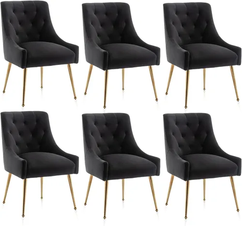 Miniatura 18 de Juego de 2 sillas de comedor, sillas de comedor modernas de terciopelo con patas doradas, elegantes sillas decorativas acolchadas para recepción