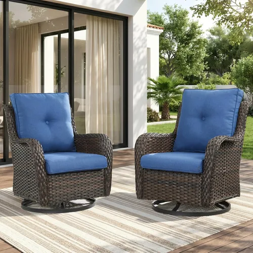 Miniatura 118 de Rilyson Mecedora de mimbre - Juego de 2 sillas mecedoras de mimbre para patio, sillas mecedoras de ratán para porche al aire libre, terraza, jardín