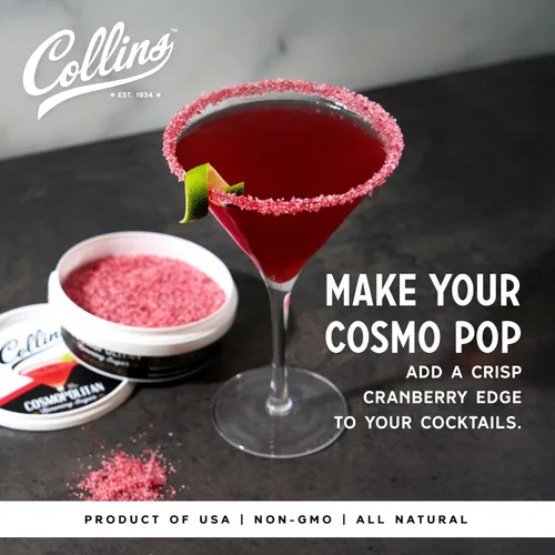Miniatura 2 de Collins Cosmopolitan Cocktail Sugar, Red Cranberry Flavored Rimming Sugar for Cosmos, Cranberry Martinis, Vodka Cranberry, Champagne Spritzers, 4 oz