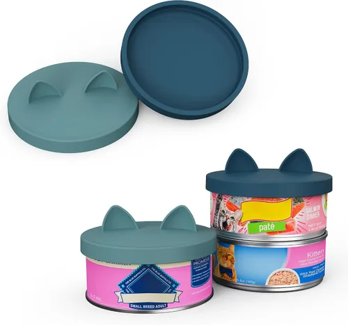 Miniatura 11 de OHMO Paquete de 2 tapas para latas de comida para mascotas (3.3 pulgadas/3.346 in), tapas de silicona para latas de comida para mascotas de 5.5