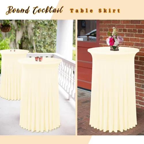 Miniatura 6 de fani Paquete de 6 faldas redondas de 32 x 43 pulgadas, falda de mesa de cóctel de elastano, ajustable con parte superior alta, mantel elástico
