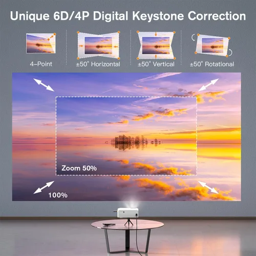 Miniatura 5 de Auking 3000ANSI 4K Outdoor Projector with WiFi and Bluetooth, 6D/4P Keystone, 50% Zoom, 300" Movie Projector for Laptop/HDMI/USB/TV Box/Android/iOS