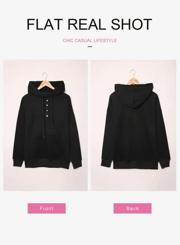 Miniatura 3 de Dokotoo - Sudaderas con capucha para mujer, con cuello de botón y cordón de ajuste, sudaderas casuales de manga larga