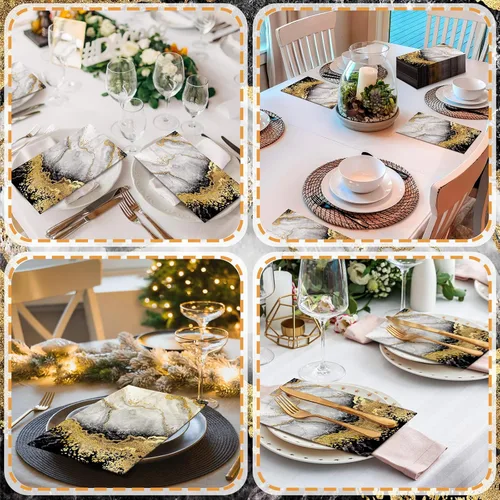 Miniatura 5 de Geyoga 200 Piezas Servilletas de Invitados de Mármol de 2 Capas Servilletas de Papel Desechables para Baño de Invitados Toallas de Mano Marmoleadas