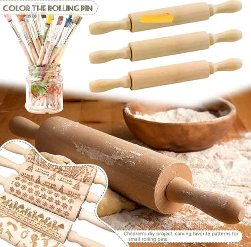 Miniatura 6 de Paquete de 6 mini rodillos de madera de 8 pulgadas, ideal para niños, niñas y niños, pequeños rodillos de madera para arte y manualidades, hornear