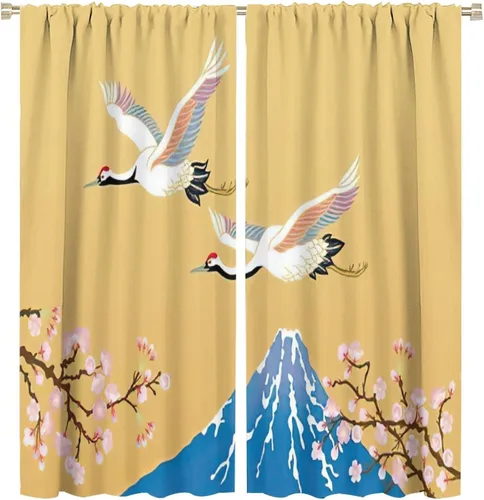 Miniatura 46 de Cortina japonesa con diseño de cerezo en flor, montañas, río, nubes, pinos, paisaje, naturaleza, asiático, anime, oscurecimiento de habitación