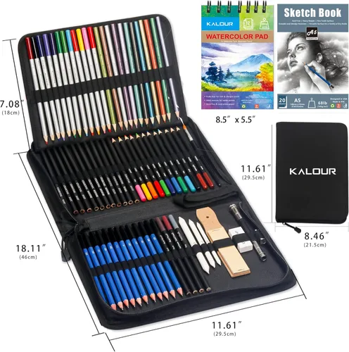 Miniatura 8 de KALOUR Juego de 76 lápices para dibujo y boceto - Suministros de arte profesional con cuaderno de bocetos y papel para acuarela - Incluye tutorial