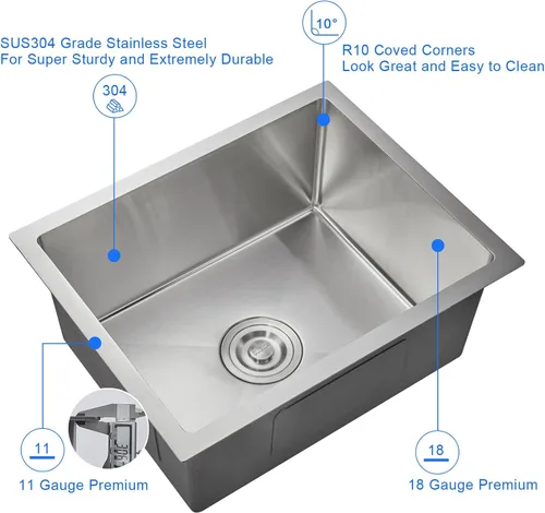 Miniatura 4 de Fregadero de cocina de 20 pulgadas, acero inoxidable SUS304 hecho a mano, fregadero de cocina con colador de fregadero (cepillado), 20 x 16 x 9