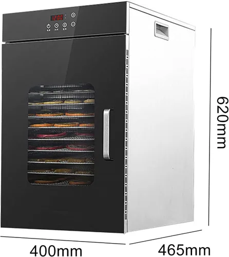 Miniatura 3 de Máquina deshidratadora de alimentos comercial de 16 bandejas – Marco de acero inoxidable, temporizador y control de temperatura, doble capa