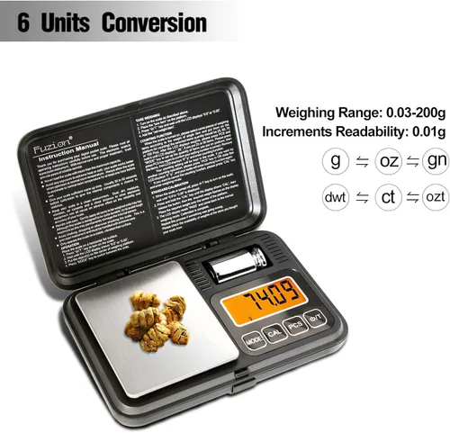 Miniatura 2 de Báscula de bolsillo digital de Fuzion 7.05 oz/0.00 oz, báscula de gramos con pantalla LCD, tara y PCS, báscula digital mini con peso de calibración