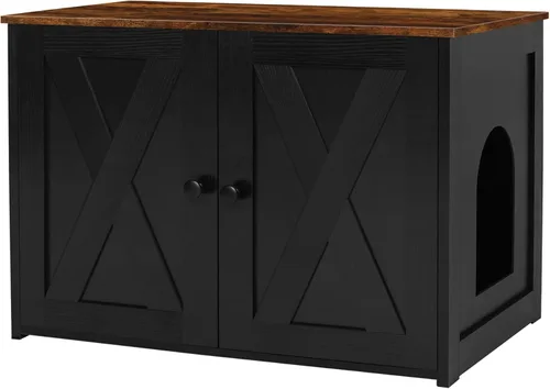 Miniatura 17 de Caja de arena para gatos Dwanton, mueble oculto para caja de arena para gatos, entrada reversible puede estar en el lado izquierdo o derecho, baño