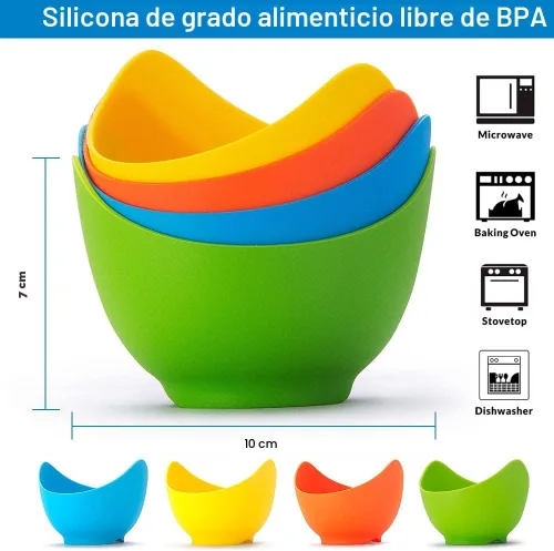 Miniatura 2 de YomiFamily Paquete de 4 Tazas de Silicona para Escalfar Huevos con Soportes de Anillo, Tazas Antiadherentes para Escalfar Huevos para Freidora