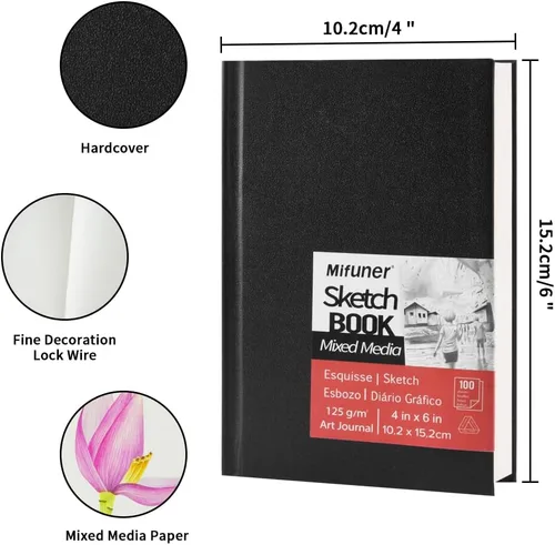 Miniatura 2 de Cuaderno de bocetos de arte mixto, 4 x 6 pulgadas, 100 hojas/200 páginas, 125 GSM, papel de dibujo beige sin ácidos, cuaderno de bocetos pequeño