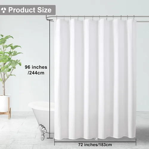 Miniatura 2 de OVZME Berry Cortina de ducha blanca extra larga de 96 pulgadas de largo, cortina de ducha de tela con textura en relieve 3D, cortina de baño grande