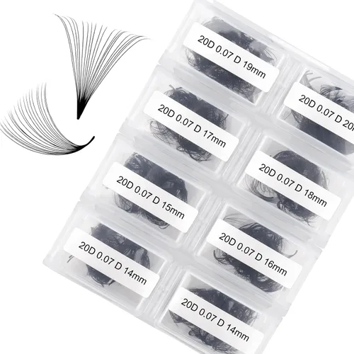 Miniatura 26 de Extensiones de Pestañas Rizo D 0.59-0.79 pulgadas Bandeja Mixta Seda Extensiones de Pestañas Clásicas Suministros Extensiones de Pestañas