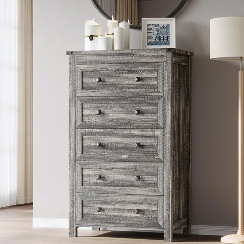 Miniatura 31 de BORNOON Cómoda de 9 cajones, moderna cómoda de almacenamiento de madera, soporte de TV, organizador de cajones de madera con asas de metal