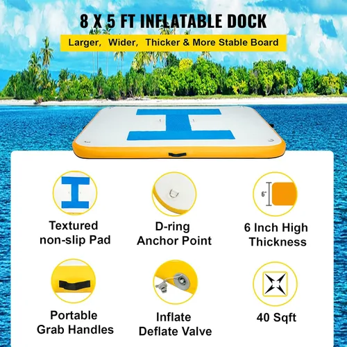 Miniatura 3 de Happybuy Muelle flotante inflable, plataforma de muelle inflable con bomba de aire eléctrica y bolsa de almacenamiento, balsa de plataforma estable